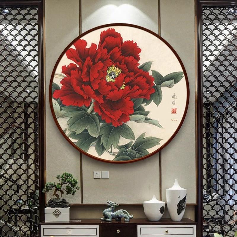 5d钻石画2025新款客厅满钻牡丹花中式带框手工贴钻十字绣点砖画y