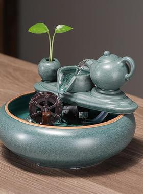 茶壶喷泉流水摆件循环水车风水轮办公室客厅家用边几装饰茶台水景