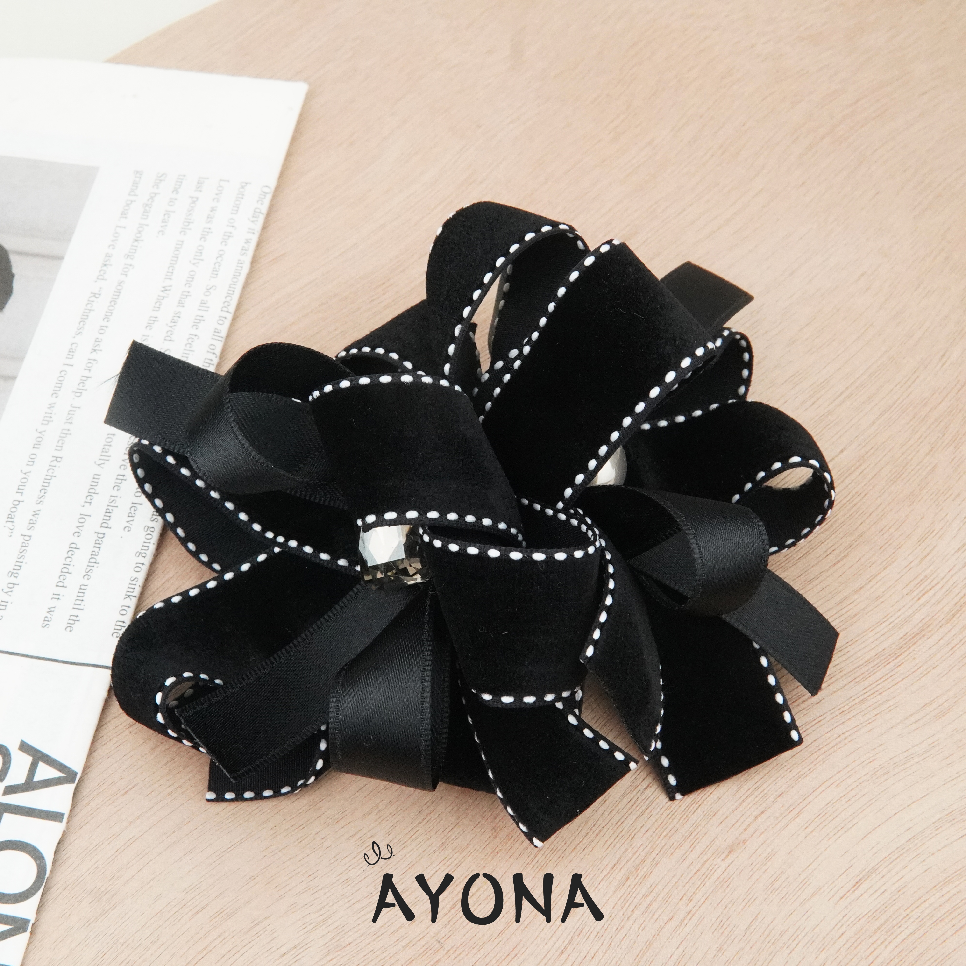 TH145秋冬韩版明线蝴蝶结高级感饱满发夹百搭头花马尾头饰发卡