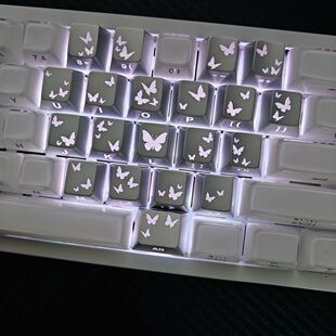 EV63银色蝴蝶爱心侧刻字符透光键帽原厂高度适配made68/X87/Ace68
