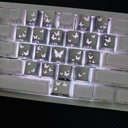 EV63银色蝴蝶爱心侧刻字符透光键帽原厂高度适配made68/X87/Ace68