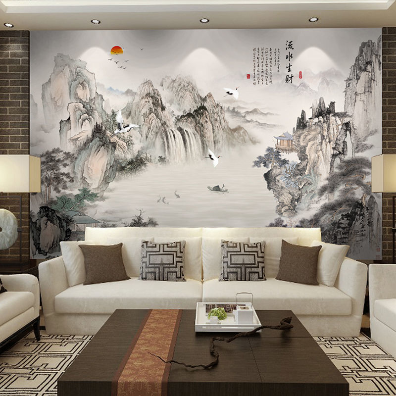 新款电视墙背景墙壁纸壁画中式x客厅沙发3d立体8d网红影视墙布装
