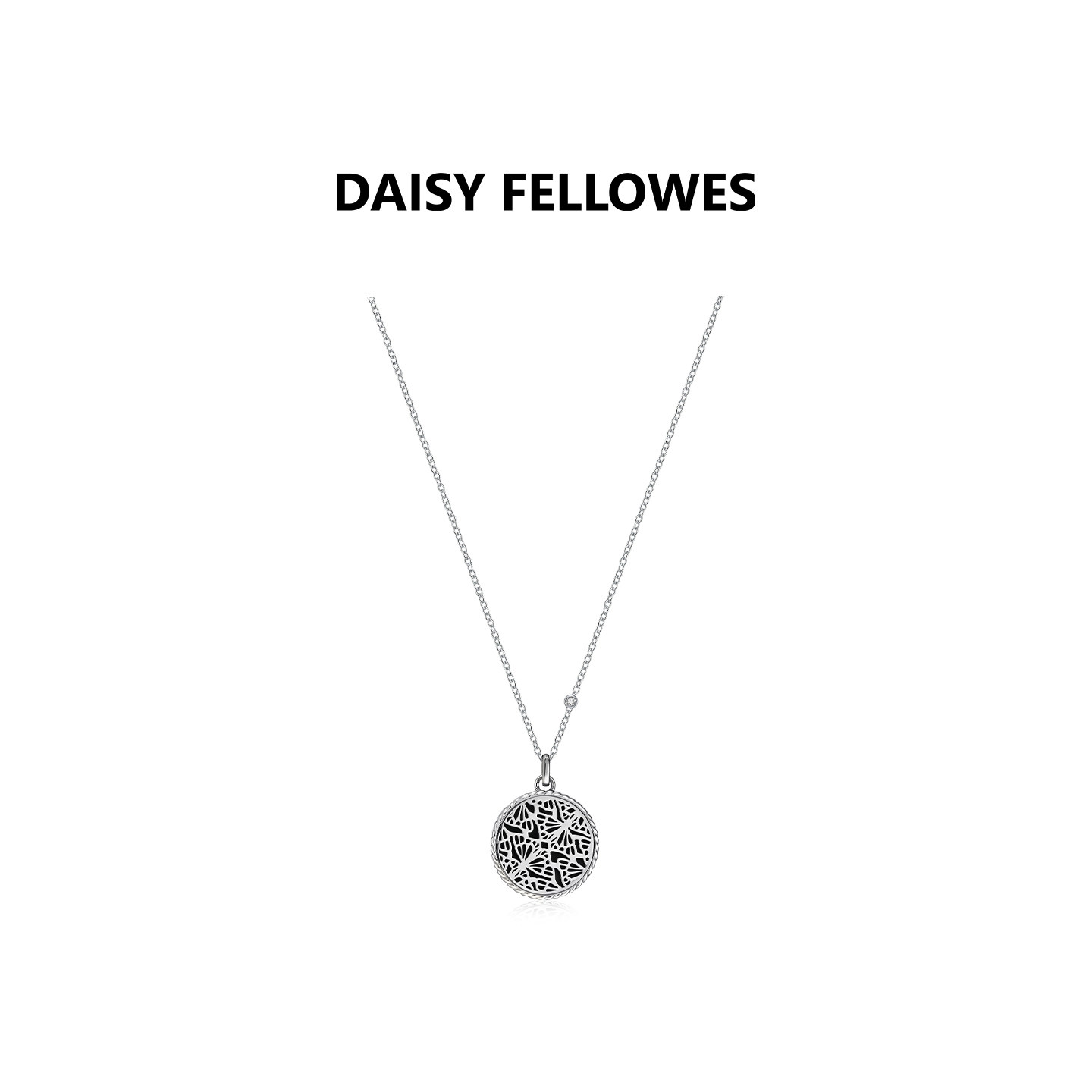 黛西法罗蝴蝶系列银色镂空镶钻圆饼吊坠简约复古法式小众项链女款
