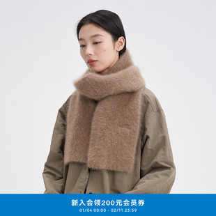 klee klee秋冬原色貉绒防风保暖高级感纯色长围巾礼物K2253KC04