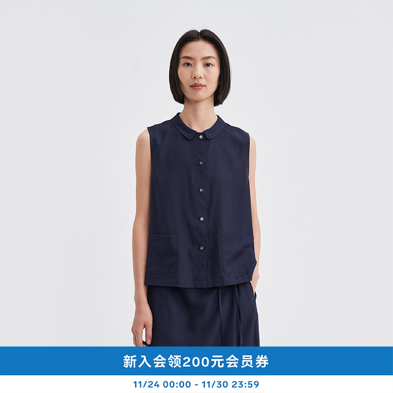 环保棉丝棉翻领无袖衫