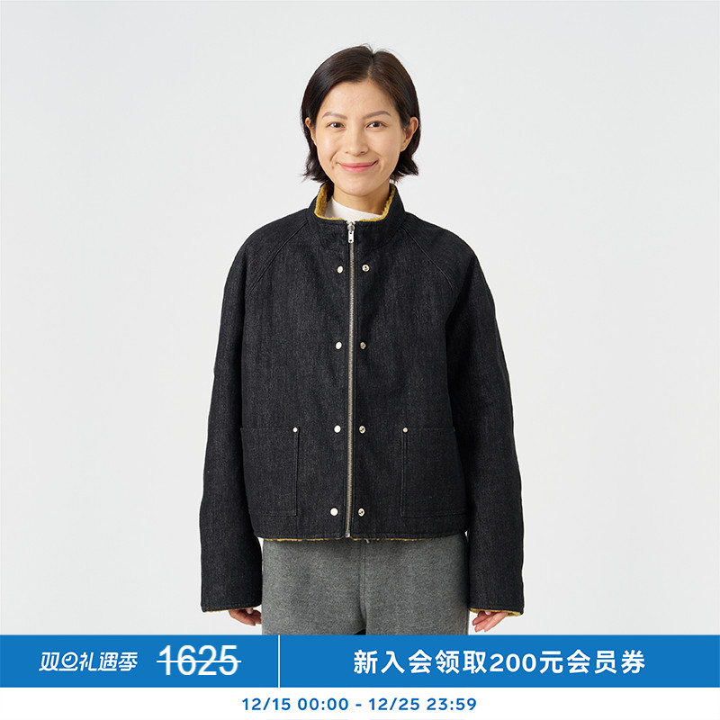 羊羔毛拼接黑牛仔短夹克