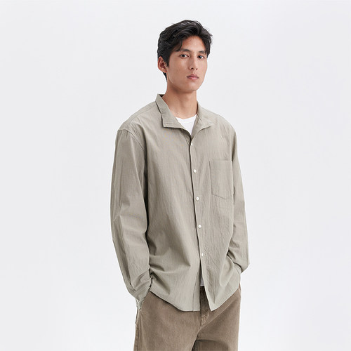 秋季男装环保棉强捻皱感长袖衬衫