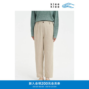 26新款 klee 休闲裤 女士春夏环保棉麻竹节布半松紧九分裤 klee锥裤