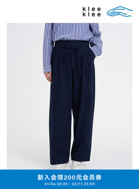 klee klee2026早春新款女装环保棉盐缩提花灯芯绒锥形裤K0261PA20