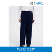 klee K0261PA21 环保棉蓝色灯芯绒弯刀直筒裤 klee2026早春新款 女装