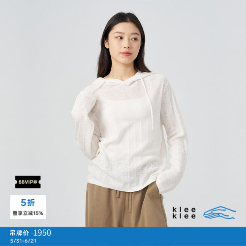 kleeklee亚麻棉条感针织连帽衫
