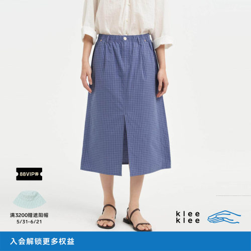 kleeklee女装蓝格子布小A裙