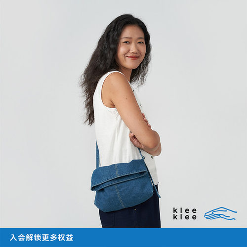 kleeklee环保棉水洗牛仔单肩包