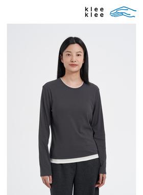 klee klee2026早春新款女装环保棉假两件内搭圆领T恤K0261TS01