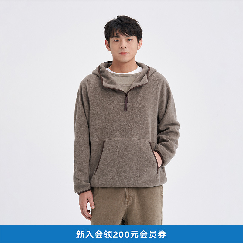 男装环保棉羊毛绒面连帽衫