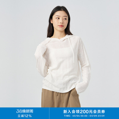 kleeklee亚麻棉条感针织连帽衫