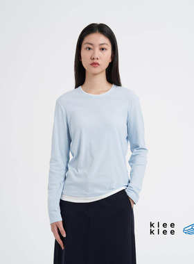 klee klee T恤 女士环保棉假两件内搭圆领休闲长袖26春夏新款