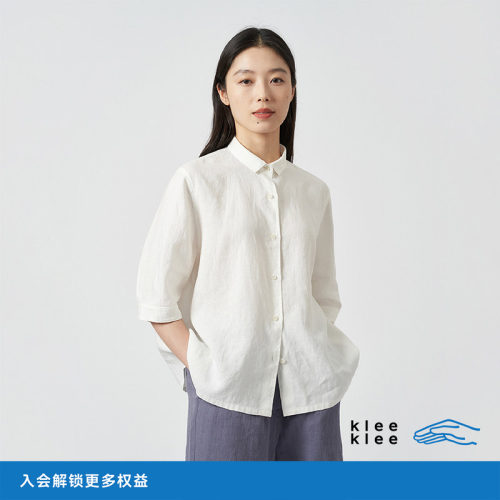 kleeklee薄亚麻短袖衬衫
