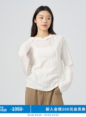 klee klee女装亚麻棉条感针织连帽衫K0241KT01