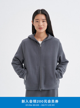 klee klee25冬新款女装环保棉羊毛绒感连帽拉链开衫外套K0253JA04