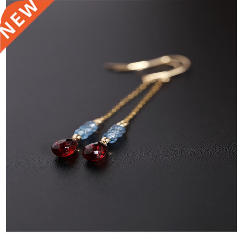 DAIMI Faceted water drop garnet ear line female gemstones ge