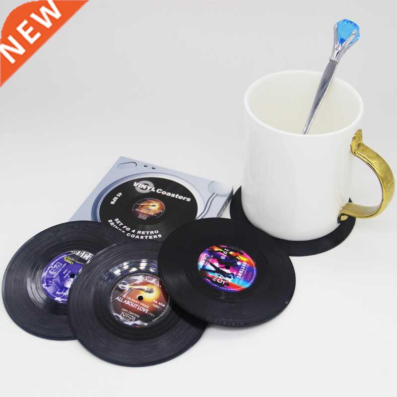 4PCs/set Vinyl disks Coasters vinyl record Cup Mat CD Fun