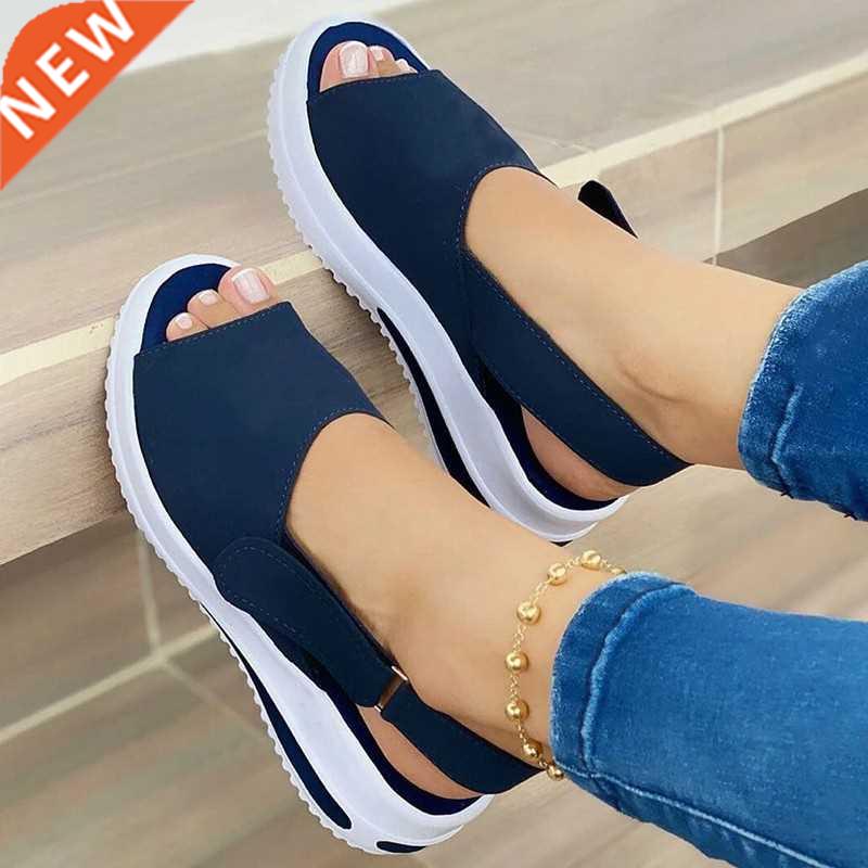 Women Sandals Summer Solid Color Platform Peep Toe Casual La