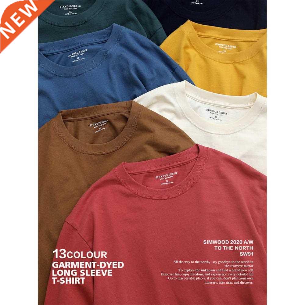 SIMWOOD 2021 Autumn New Long Sleeve T Shirt Men Solid Color
