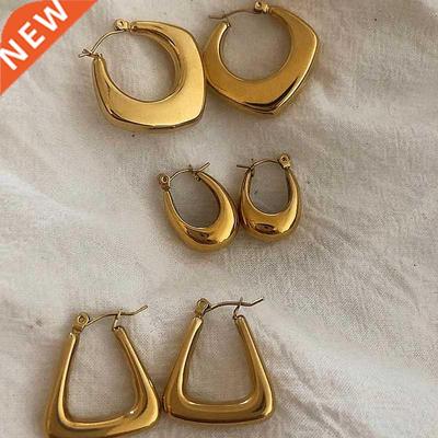 2021 New ndy Tarnish Free 18K Gold Plated Hollow Oval Square