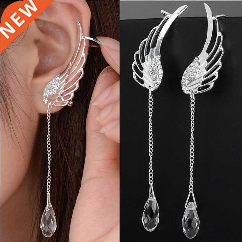 2021 New Silver Plated Angel Wing Stylist Crystal Earrings D
