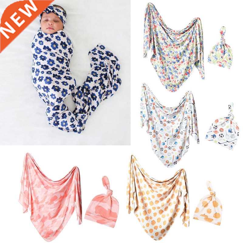 2 Pcs Baby Blanket + Hat Set Newborn Cotton Swaddle Wrap Bla