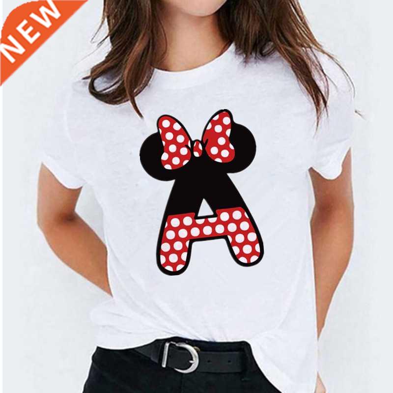 Minnie Mouse Print T shirt Women Custom Name Letter Combinat