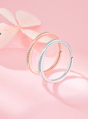 送女友线条排钻活口指环纯银简约