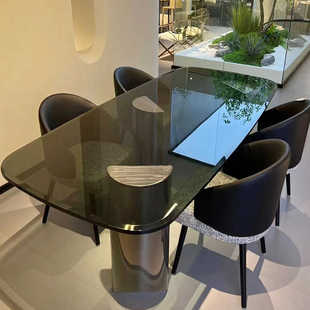 钢化玻璃餐桌轻奢家用小户型饭桌现代简约长方形不锈钢餐桌椅组合