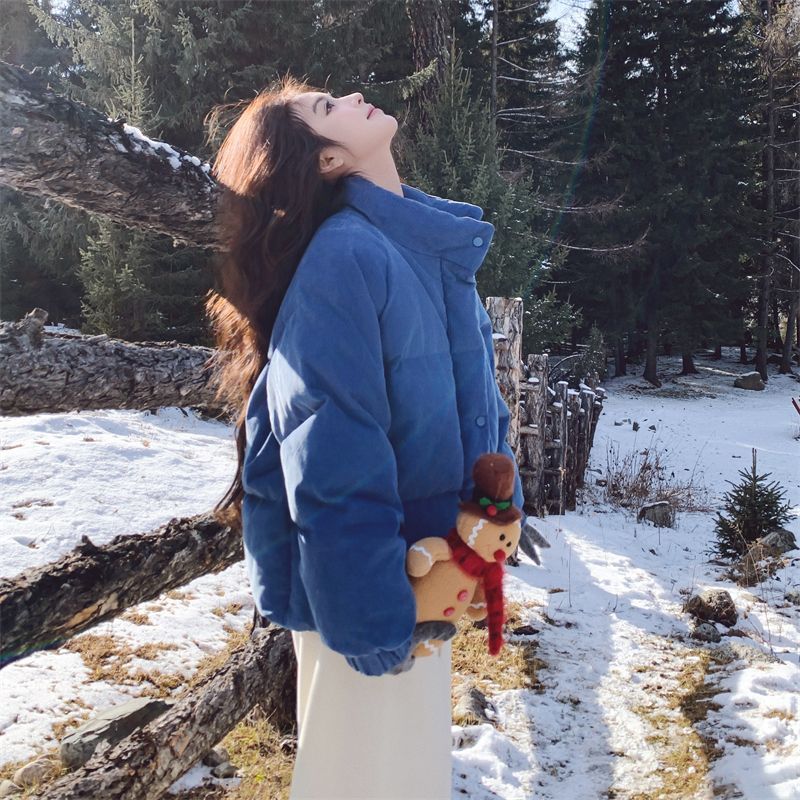 宝蓝色羽绒棉服女冬季加厚保暖