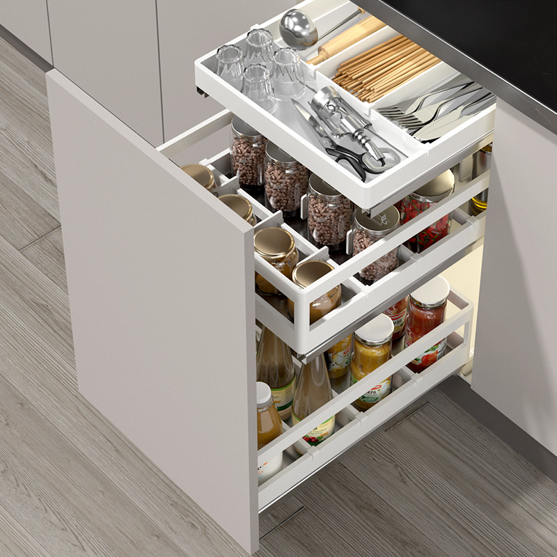 白色奶油风304不锈钢调味篮收纳厨房橱柜厨柜拉篮三层抽屉式,家装主材,拉篮,淘宝优惠券,粉丝福利购,淘宝优惠卷
