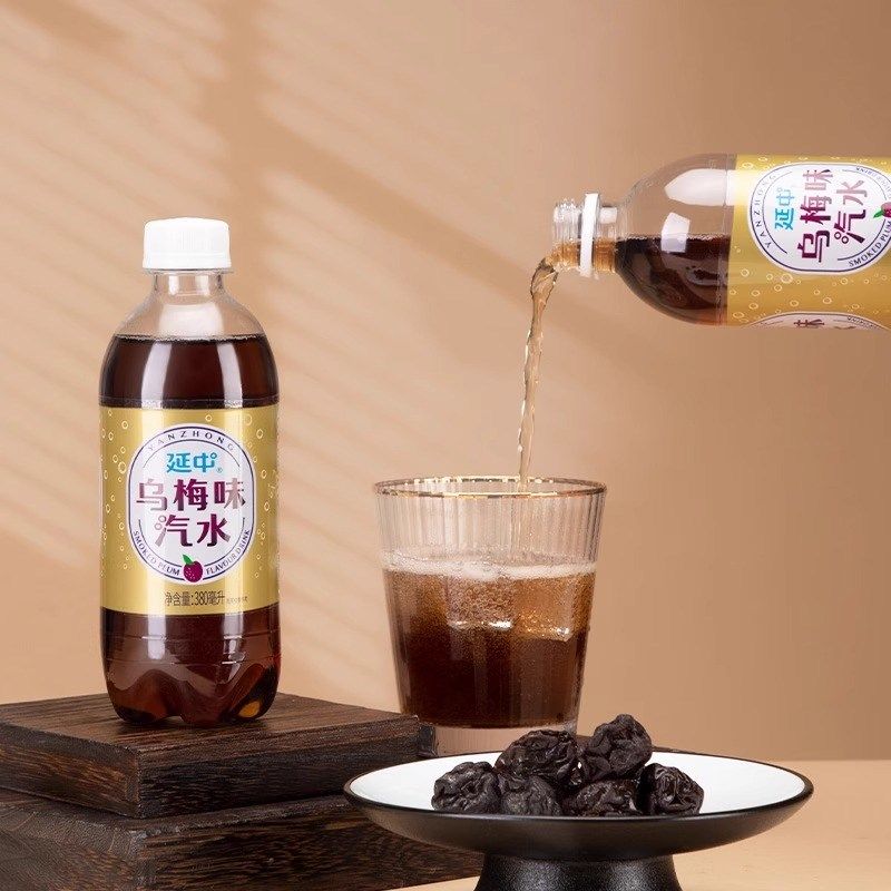 上海延中乌梅味汽水380qml*12瓶整箱包邮小瓶装乌梅汁碳酸果味饮