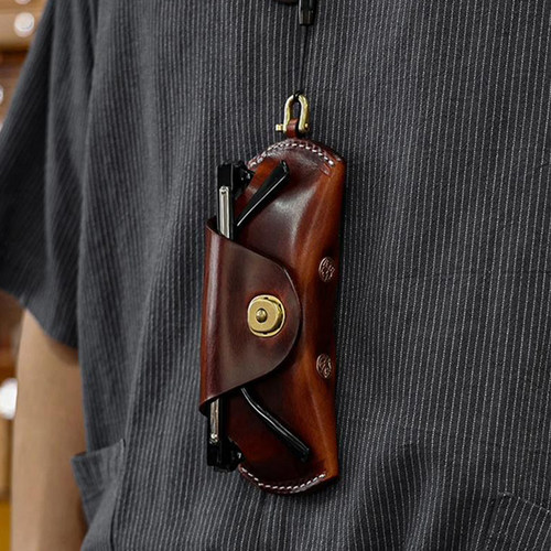 美式复古真皮质感眼镜盒男士