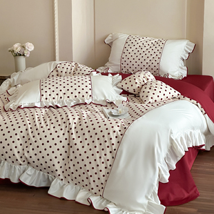 法式波点被套长绒棉四件套全棉纯棉2026新款荷叶边被罩公主风床品