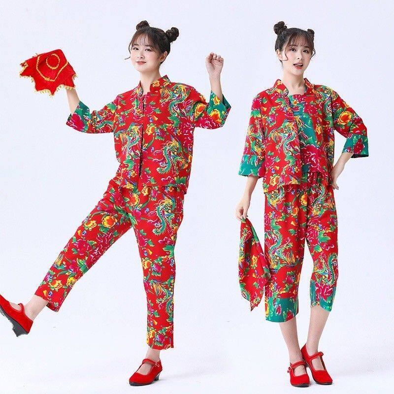 东北大花布衣服村姑女二人转演出服搞笑姐妹装广场舞蹈秧歌服套装