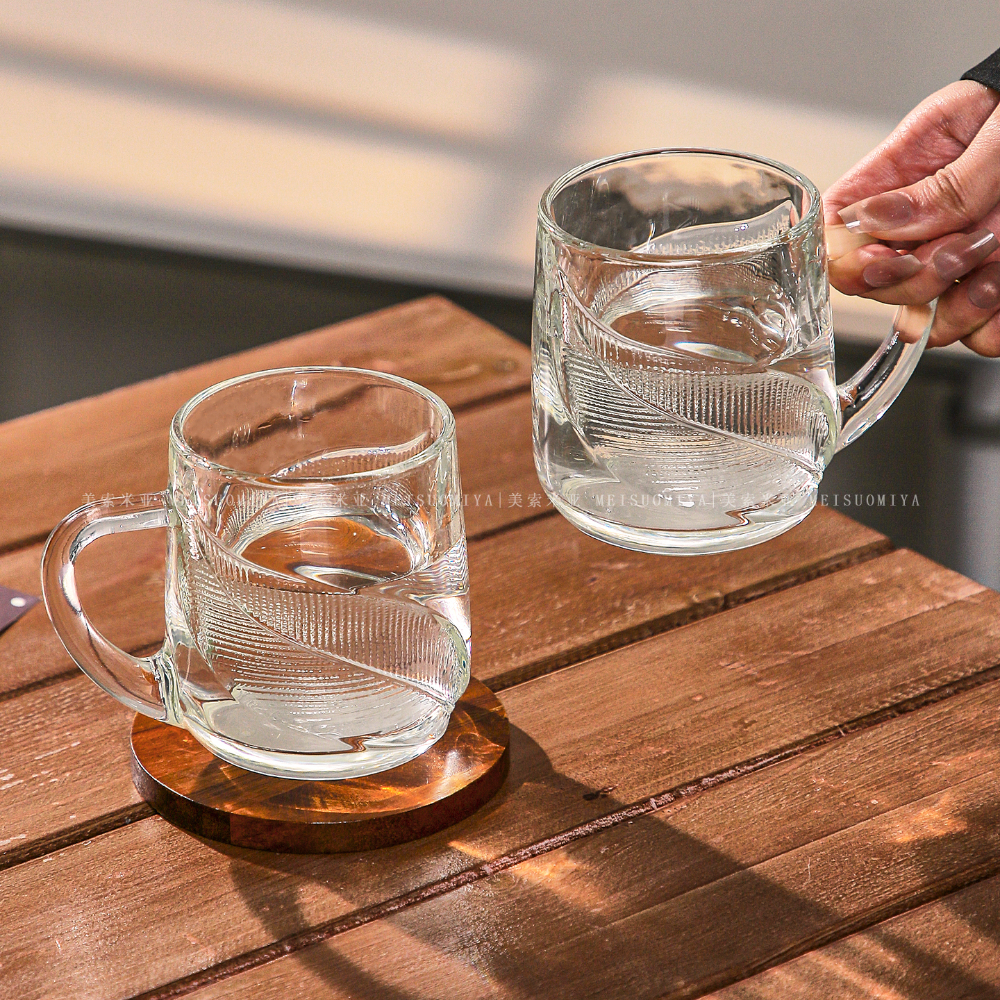 美索米亚带把手树叶咖啡杯啤酒杯