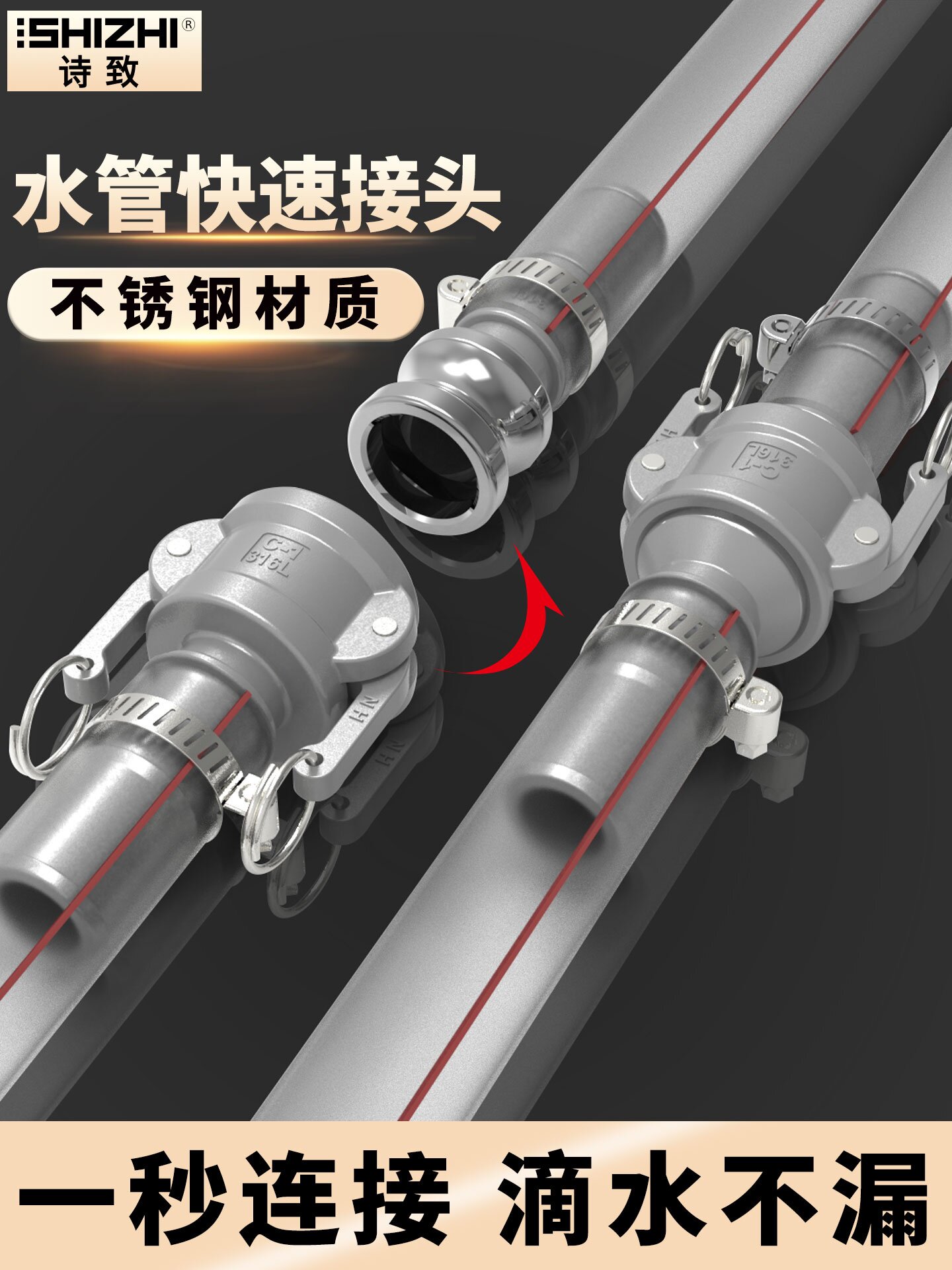 不锈钢快速接头卡扣式C型外丝螺纹水管水泵油管活接头一寸二寸