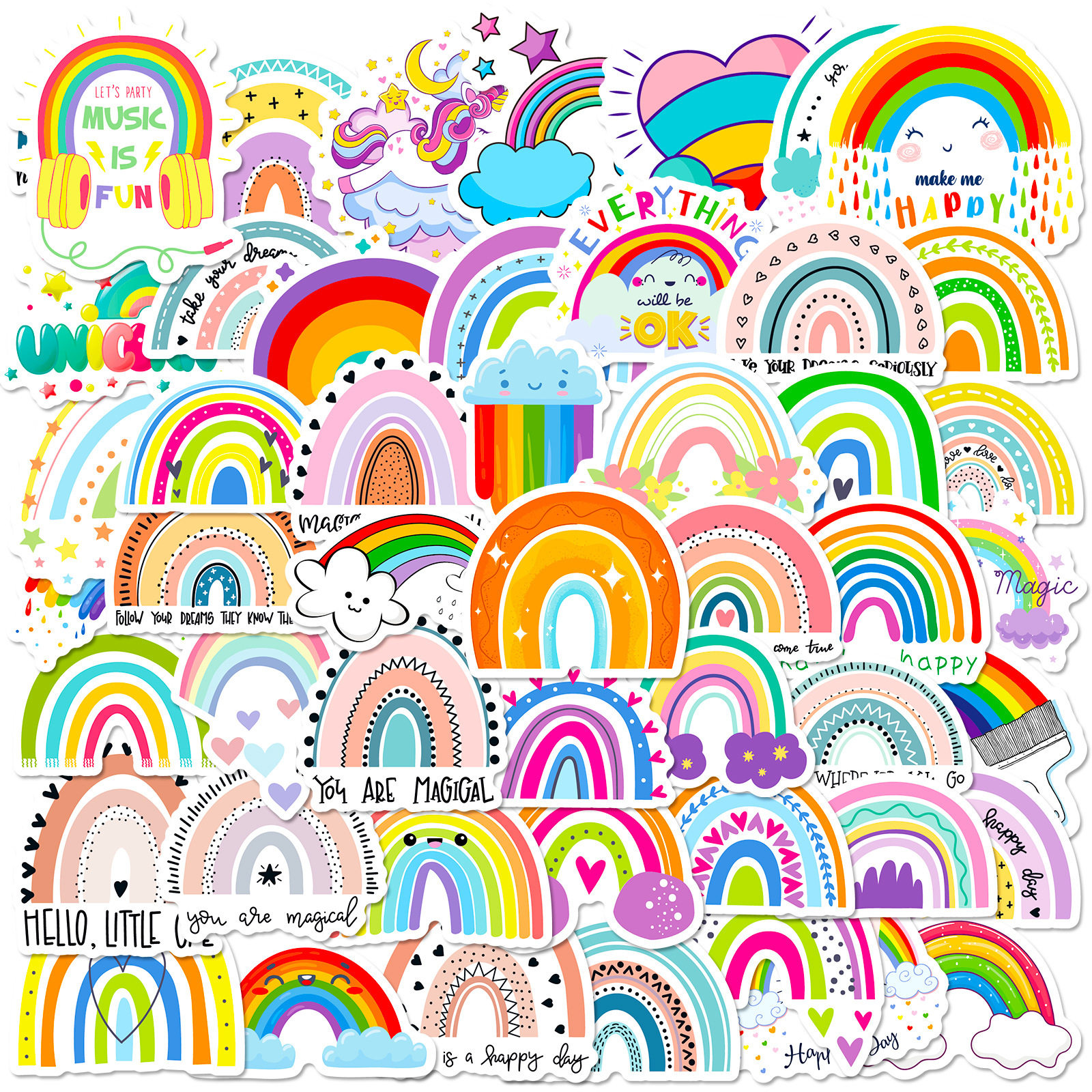 50张彩虹贴纸波西米亚彩虹贴纸儿童生日派对卡通涂鸦装饰贴画