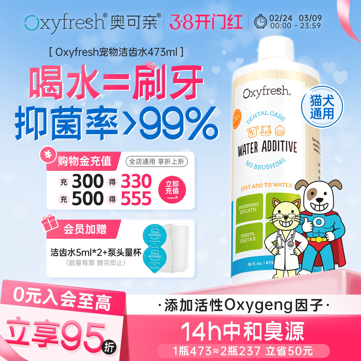 【官旗】Oxyfresh奥可亲宠物漱口水猫咪狗狗洁齿水宠物洁牙除口臭