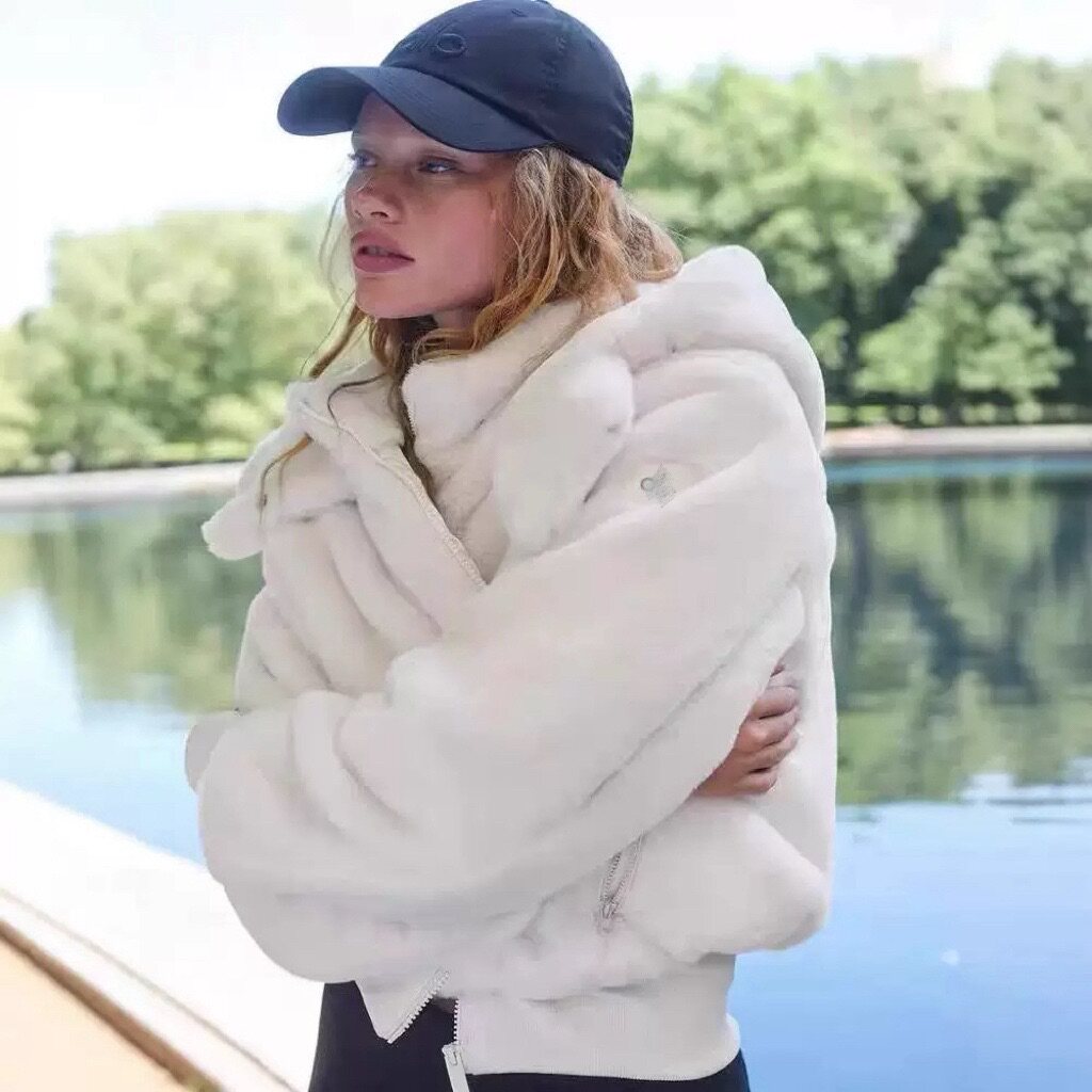 al0肯豆同款兔绒毛绒连帽棉衣棉服短外套女冬毛毛绒欧美棉袄上衣