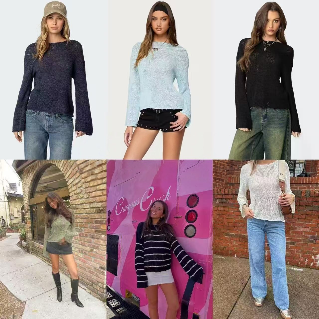 edikted 简约风落肩针织毛衣宽松套头长袖薄款慵懒风