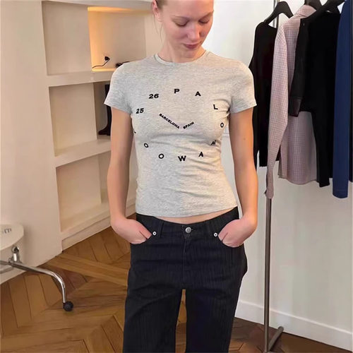 paloma wool时钟印花修身显身材显瘦短袖T恤上衣