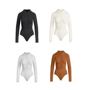 SKIMS春秋季性感圆领单排扣连体衣紧身显瘦长袖T恤甜辣打底上衣