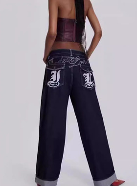 Jaded London 千禧辣妹百搭街头印花宽松显瘦直筒牛仔裤