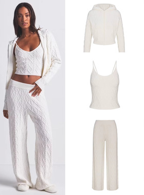 SKIMS 25秋冬新款毛衣三件套复古麻花针织软糯舒适慵懒风连帽衫